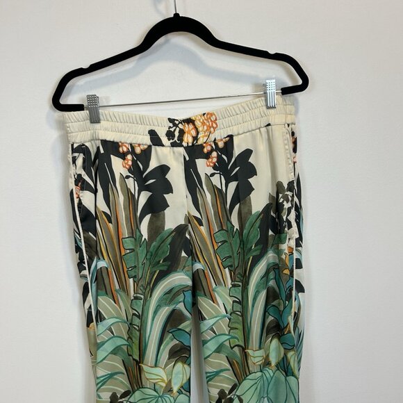 Cambio Tropical Print Satin Pull On Ankle Pants US 14 Italian Fabric Stretch - Picture 2 of 11